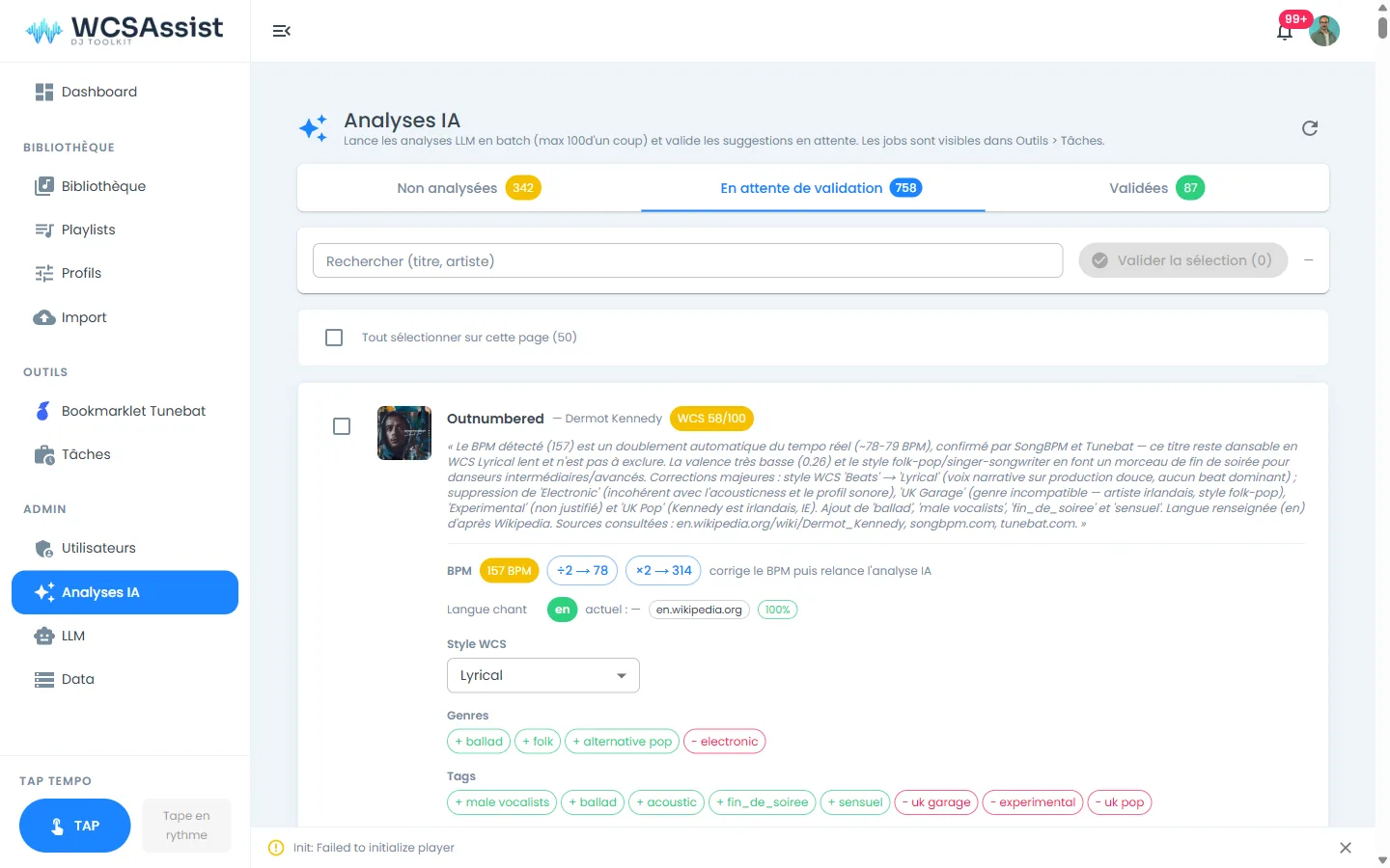 WCSAssist — suggestions de curation IA avec sources web et corrections de métadonnées